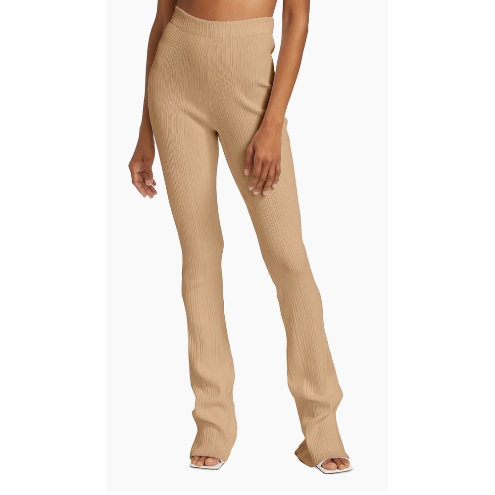Herve Leger Paris Ribbed‎ Flare Pants Small Tan Sesame Stretchy